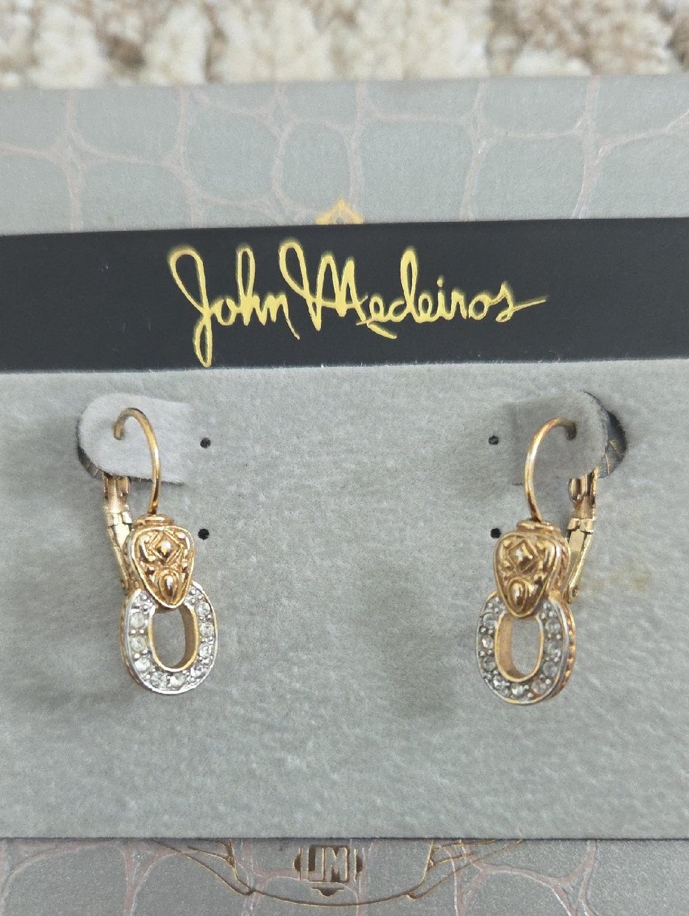 John Medeiros French Wire Two-Tone Pave Earrings Vintage RETIRED&RARE New !!